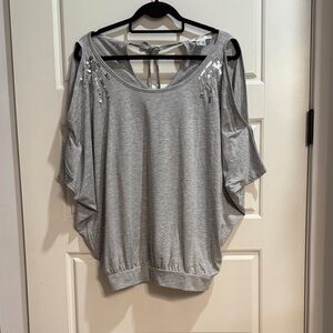 Chic Gray Blouse with Sequin Accents